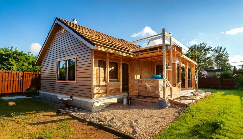 a house with an addition in progress